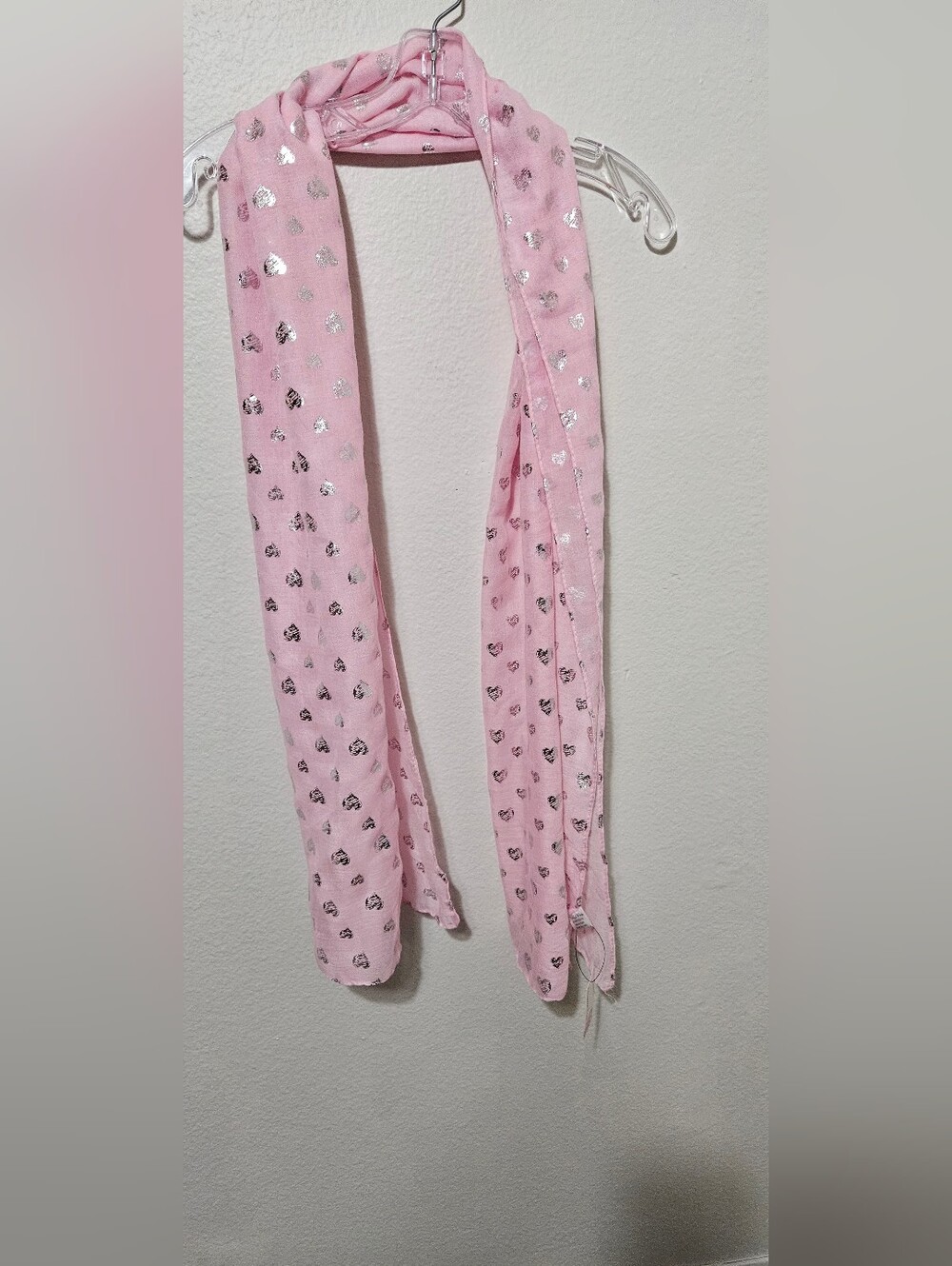 Pink Heart Foil Print Lightweight Scarf